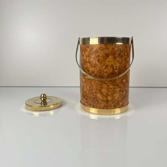 Image 1 of Vintage plastic ice bucket with elm burl effect, 1970