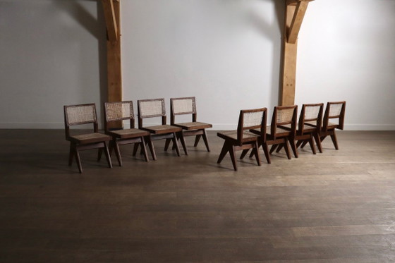 Set van 8 Pierre Jeanneret PJ-SI-25-A armloze stoelen, Chandigarh, 1958 – Eetkamerstoelen, Wood (photo 9 of 17)
