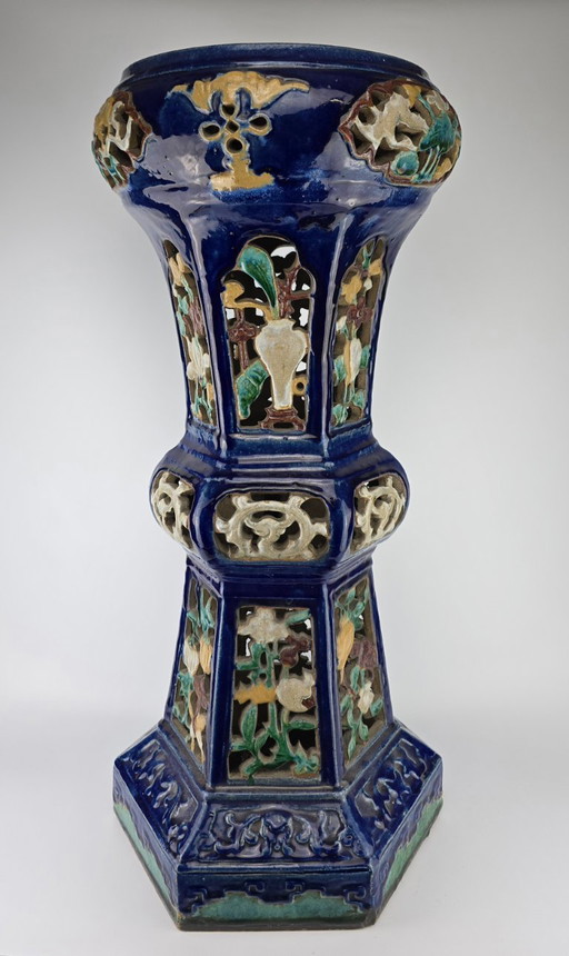 Colonne shiwan chinoise, antiquités chinoises, table d'appoint