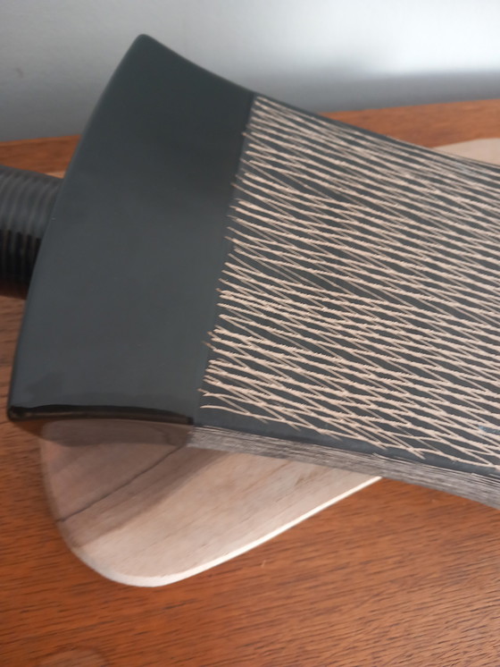 Image 1 of Large Modernist "Flasque" Vase – Vitreous Black Enamel – 26 cm – Architectural Design – 1970/80