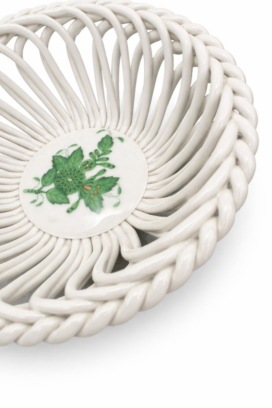 Image 1 of Vintage Herend Hungary Mini Basket Apponyi Green 7373 AV – New in Box