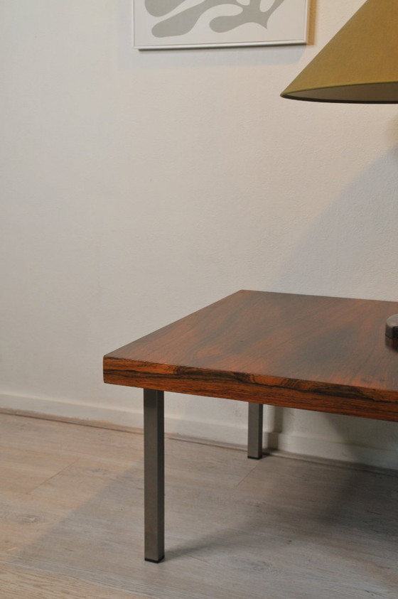 Image 1 of Tavolino moderno vintage in palissandro con gambe in acciaio design midcentury acciaio