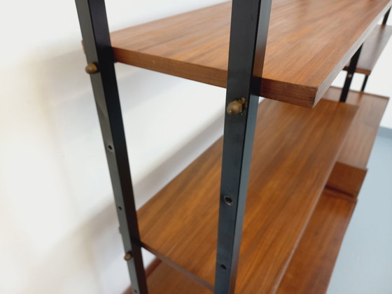 Image 1 of Vintage Italian double modular bookcase in teak and metal from the 1960s