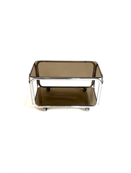 Vintage chrome & smoked glass bar cart ‘80 (photo 9 of 9)
