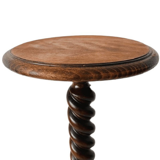 Image 1 of Colonna portavaso vintage di media altezza in legno massello tornito, stile metà secolo, anni '60.