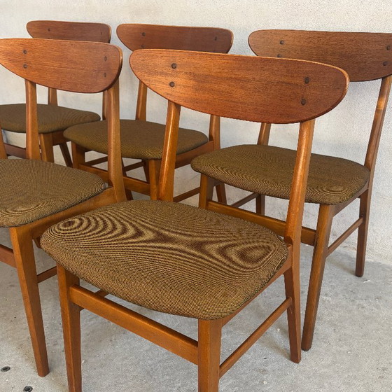 Lot de six Chaises de salle à manger, bois et tissu marron, Farstrup, Textile, Scandinavian (photo 4 sur 11)