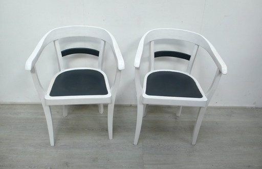 2 Armlehnstühle German Bauhaus Ära Gropius Stil, Weiß + Nachtgrau 1920er