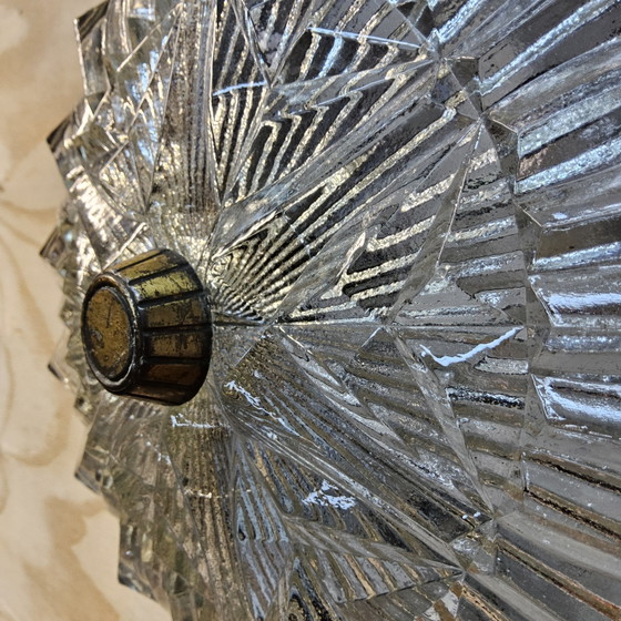 Image 1 of Vintage Ceiling Lamp with Cut Glass and Brass Rim (40cm)