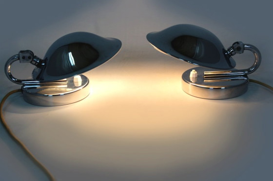 Image 1 of Bauhaus Style Chrome Bedside Table Lamps from Napako, Former Czechoslovakia, 1930s, Set of 2