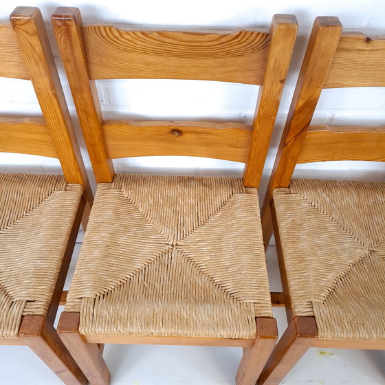 Image 1 of 4x vintage stoel Deens design grenen hout/papercord jaren 70