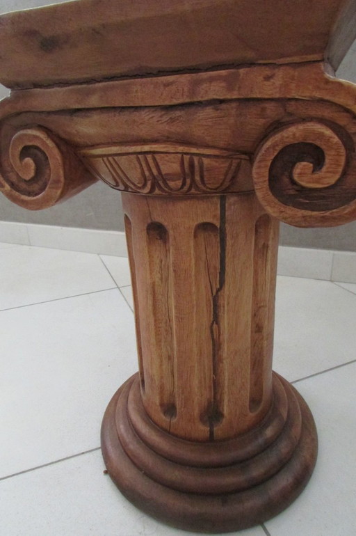 CColonne ionique en teck , table d'appoint en bois exotique