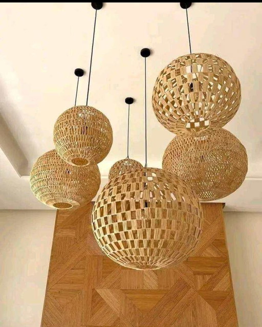 Raffia pendant lamp set natural