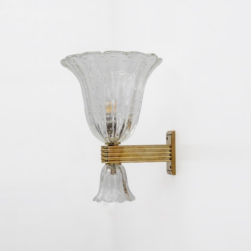Barovier & Toso Art Deco stijl Messing en Murano glazen wandlamp