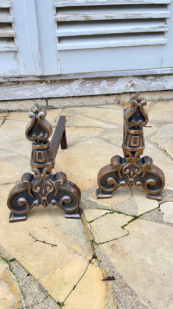 Image 1 of Pair of FOLDING CHENETS Solid Brass VINTAGE