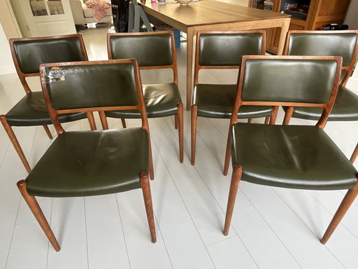 6 Vintage Niels Otto Moller model 80 chairs for J.L. Møllers
