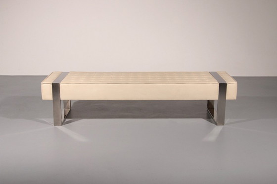 Image 1 of Lederen bank met chromen onderstel, afkomstig uit Duitsland, 1980.