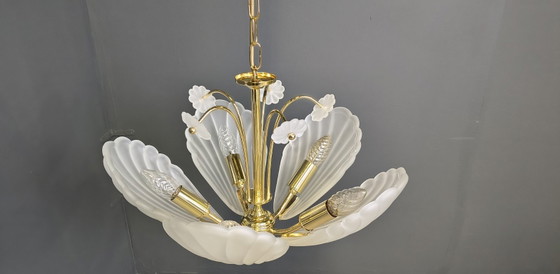 Vintage italian glass and brass chandelier, 1970s (photo 9 of 15)