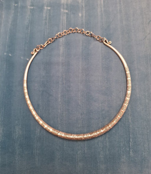 Sterling zilveren torque ketting, 54 cm halsomtrek - uniek stuk, omkeerbaar + houten doos