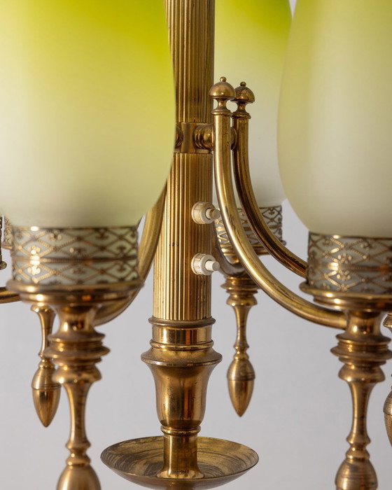 Image 1 of Vintage 50s Floor Lamp in Brass and Green Glass Italian Design