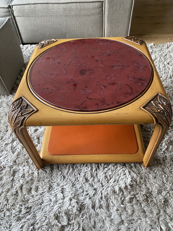 Image 1 of Tavolino da caffè vintage art déco in vetro, velluto e pelle