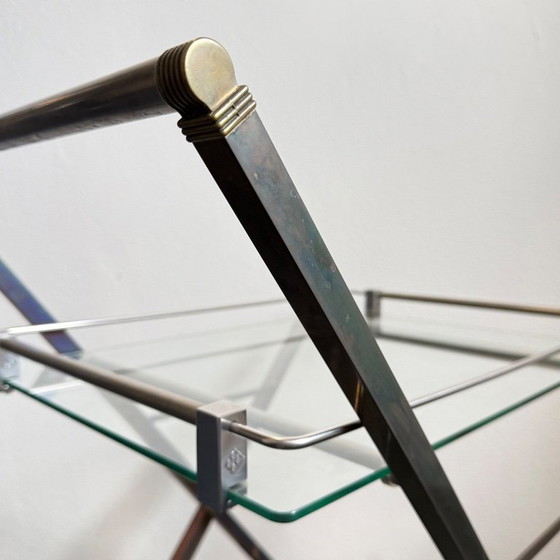 Bar cart with glass shelves and metal frame, Peter Ghyczy, Transparent, Vintage (photo 5 of 15)