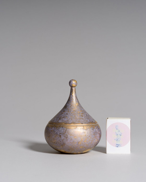 Image 1 of Exquisite Hand-Painted Helmut Drexler Porcelain Set of Five Vessels – Gold & Violet-Grey ‘Goldfeuer’ Series