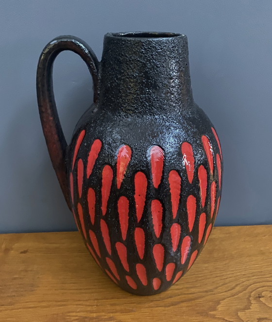 Image 1 of Vase en céramique rouge et noir de Scheurich Allemagne Modèle 279-38