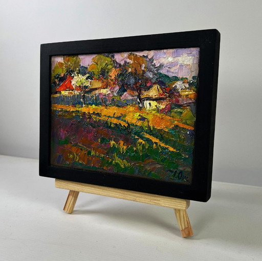 Original Oil Painting Evening Summer Landscape Warm touch of light