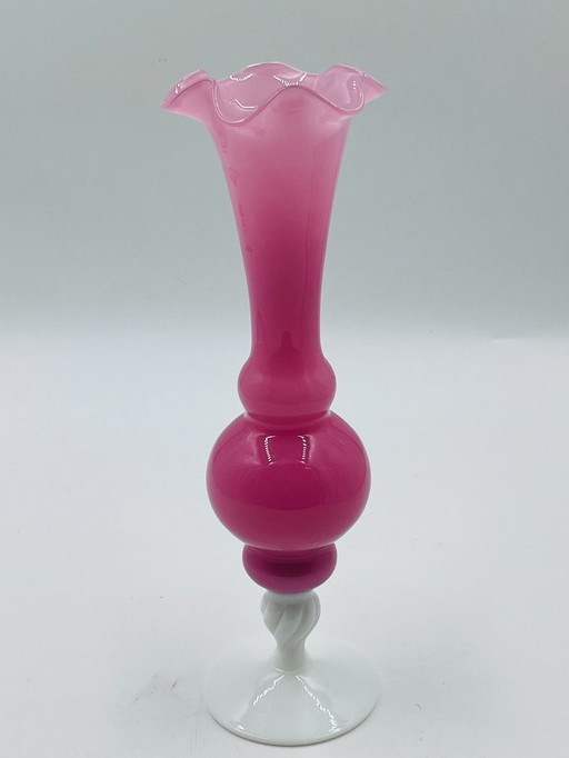 Pink and white opaline vase, 31 cm