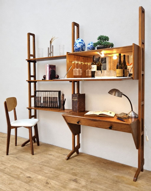 Vintage Simpla Lux Wandschrank, Schreibtisch und Barschrank (60er Jahre) Bücherregal Modulschrank
