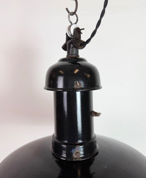 Image 1 of Industrial Black Enamel Bauhaus Pendant Lamp, 1930s