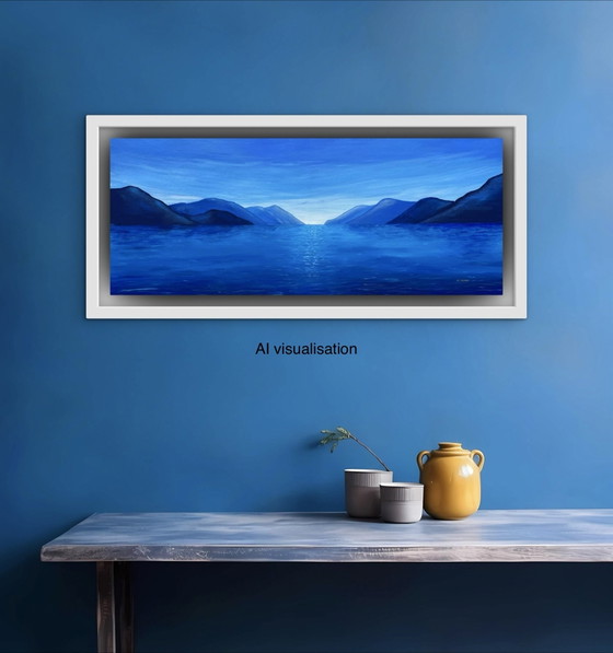 Blue Horizon - Peinture Panoramique Acrylique 40 x 100cm – Paintings & Drawings, Cotton (photo 14 of 15)