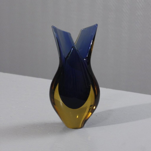 Vintage freeform vase immersed Murano glass Sommerso Poli Italy 1970s