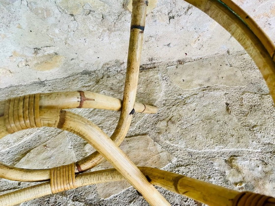 Image 1 of Tavolino vintage in rattan e bambù con piano in vetro, anni '60