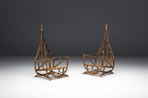 Butacas escultóricas de bambú, Italia, años 60