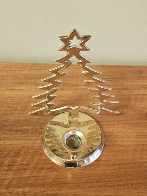Brass Vintage Christmas Tree Candlestick Candle Holder