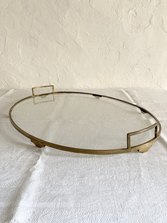 Image 1 of Oval glass and brass serving tray, late 19th - early 20th century