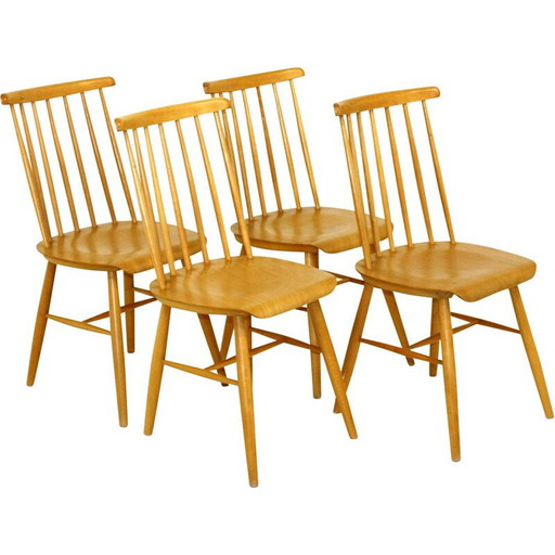 Set of 4 vintage Pinnstol beechwood chairs, Sweden 1960s