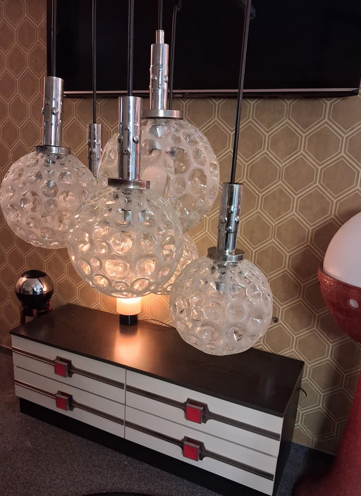 Ciondolo vintage Cascade in stile spaziale con 7 sfere di vetro XL, anni '50.