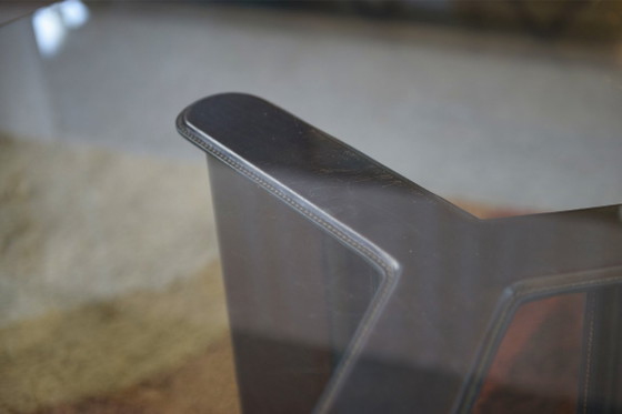 Image 1 of Runder Tisch von Tito Agnoli für Matteo Grassi, Gestell mit braunem Leder bezogen, 1970er Jahre