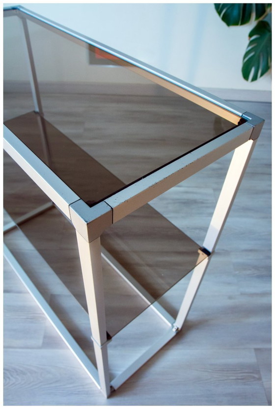 Image 1 of Aluminum and smoked glass console/shelf, 1970-80