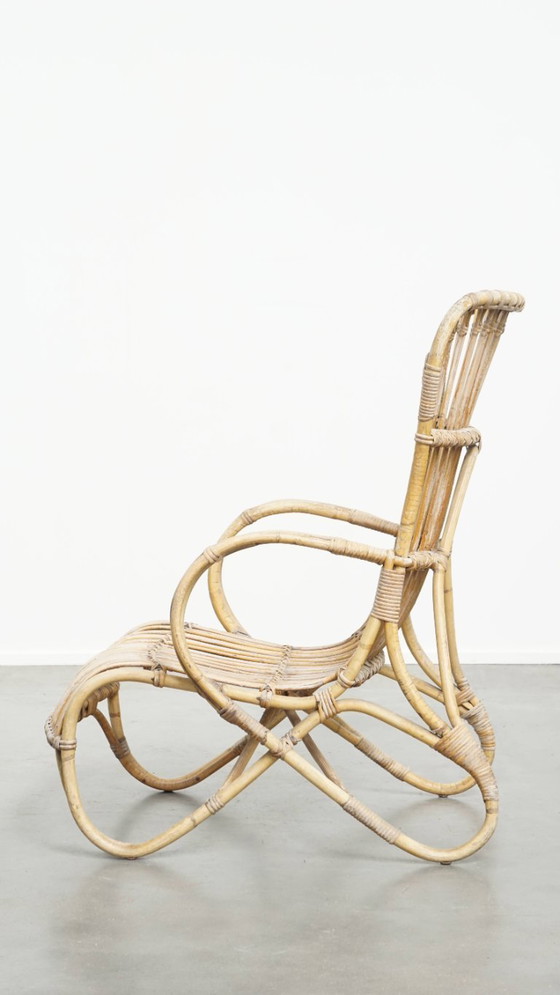 Image 1 of Dutch design rattan armchair from the 1950s with a high back