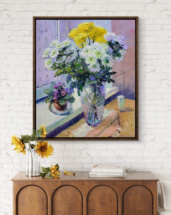 Image 1 of Flowers in a Vase on the Windowsill