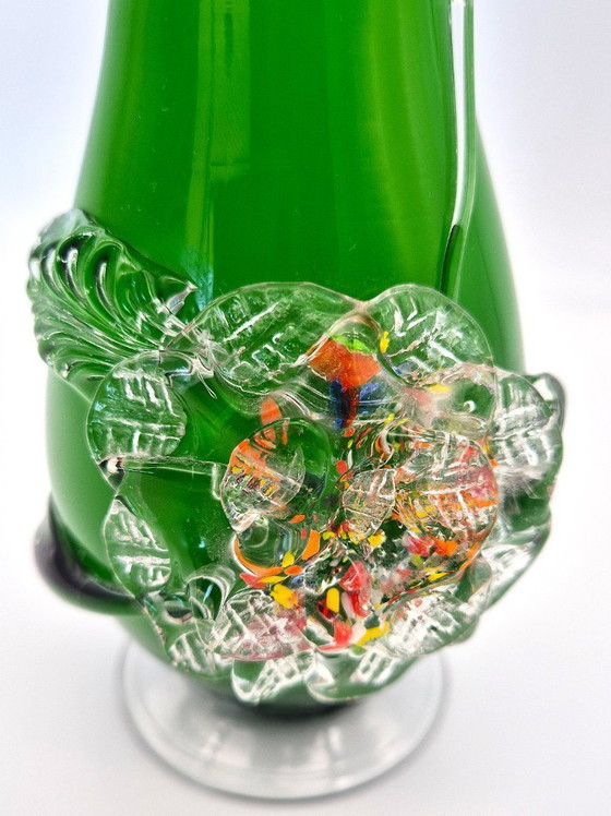 Image 1 of Vase Tivoli Murano vert vintage - Verre italien soufflé à la main | Objet d'art Mid Century
