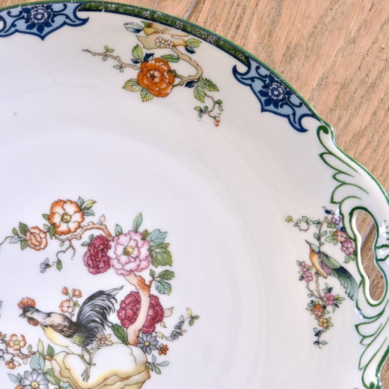 Image 1 of Vintage porseleinen servies uit de jaren 30, versierd met vogels, vlinders en een haan