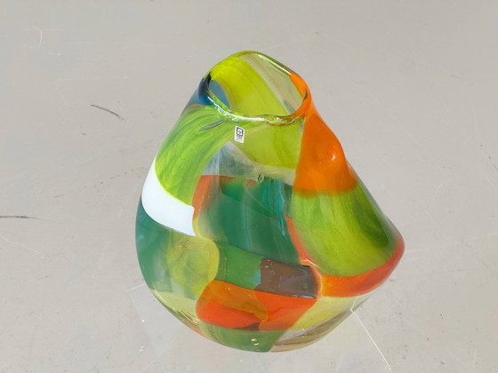 Image 1 of Murano style studio glass vase patchwork, Mdina Glass hand signed Malta, 1970s