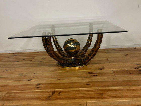 Brutalist Coffee Table "Octo" Henri Fernandez 1970 – Bronze, Glass (photo 15 of 15)