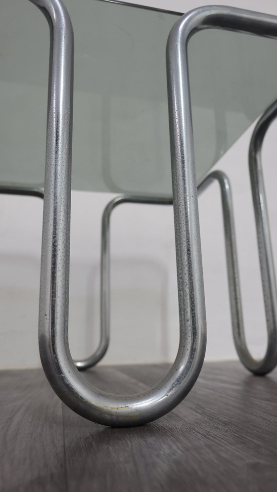 Image 1 of Ezio Didone Verchromtes Stahlrohr Couchtisch Rauchkristall 70er Jahre Design
