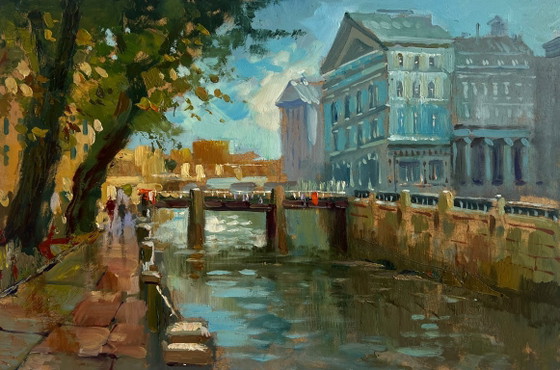 Image 1 of Originales Ölgemälde: Herbstliche Straßenlandschaft – Der Rhythmus der zentralen Straße der Stadt