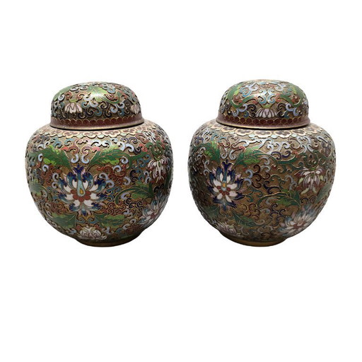 Vintage Chinese cloisonne ginger jars, 1970s